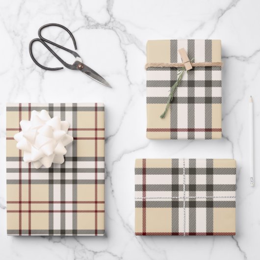 Tan und White Buffalo Kariert Gingham Geschenkpapier Set (Vorderseite)