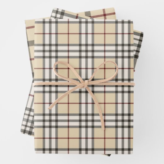 Tan und White Buffalo Kariert Gingham im Set von 3 Geschenkpapier Set (Beispiel)