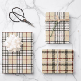 Tan und White Buffalo Kariert Gingham im Set von 3 Geschenkpapier Set