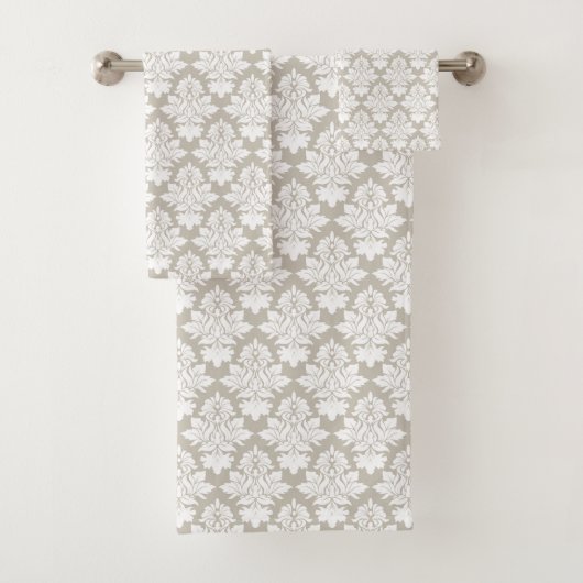 Tan und White Damask Badetuch Set (Insitu)