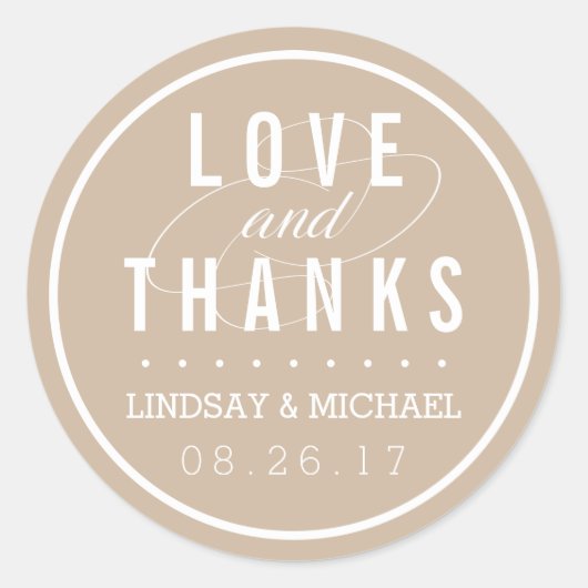 Tan und White Gastgeschenk Hochzeit Danke Runder Aufkleber (Vorderseite)