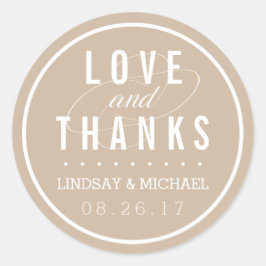 Tan und White Gastgeschenk Hochzeit Danke Runder Aufkleber