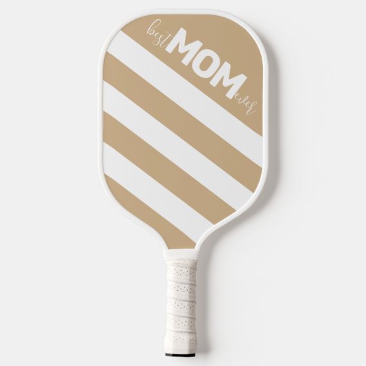 Tan und White Strip Beste Mama je Pickleball Schläger (Rückseite)