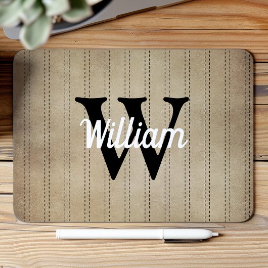 Tan Vintag Pinstripe Retro Black Monogram Mousepad