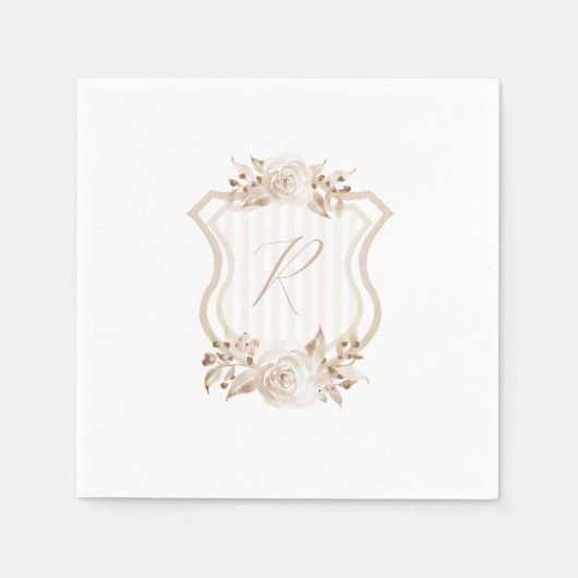 Tan Watercolor Monogram Floral Serviette (Vorderseite)