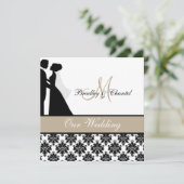 Tan Wedding Couple Hochzeit Einladung (Stehend Vorderseite)