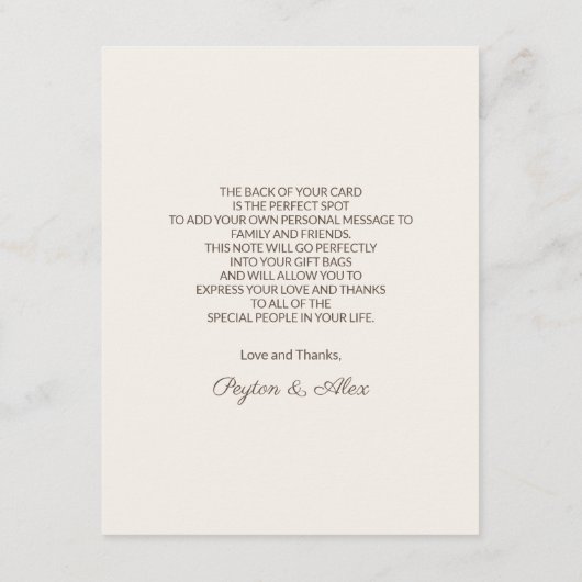 Tan Wedding Guest Welcome Begleitkarte (Rückseite)