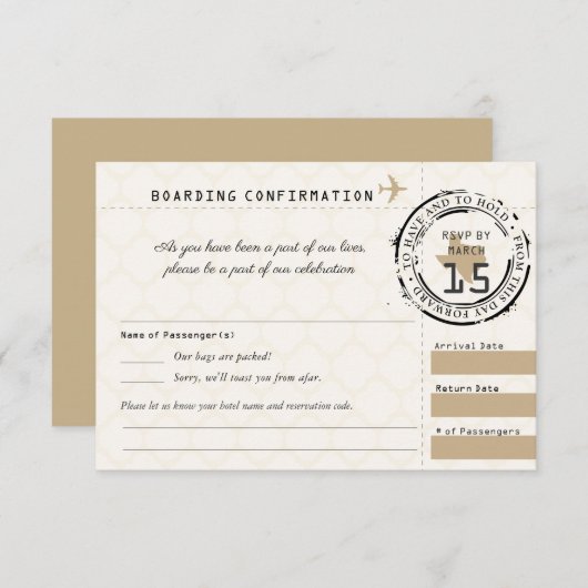 Tan Wedding RSVP Boarding Pass auf Texas (Vorne/Hinten)