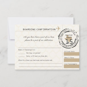 Tan Wedding RSVP Boarding Pass auf Texas Karte