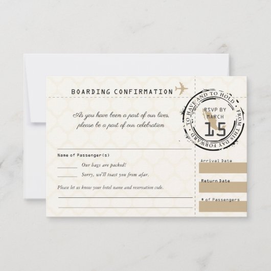 Tan Wedding RSVP Boarding Pass nach Mexiko Karte (Vorderseite)