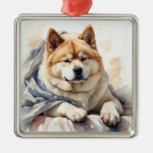 TAN & WEISSER AQUITATINTA AKITA-HUND ORNAMENT AUS METALL