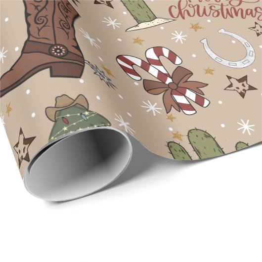 Tan Western Cowboy Christmas Wrapping Paper Geschenkpapier (Rolleneckpunkt)