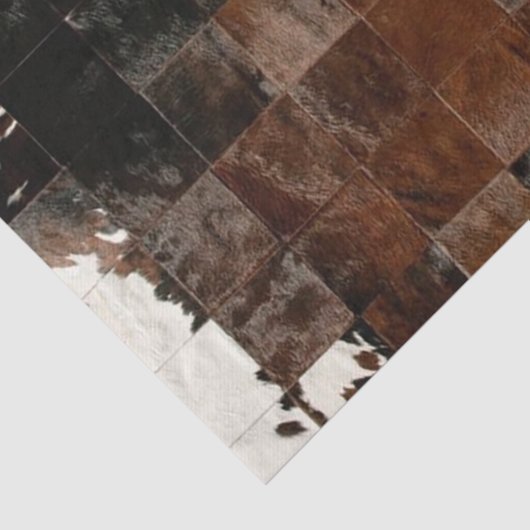 Tan White Cowhide Patchwork Print Seidenpapier (Detail)