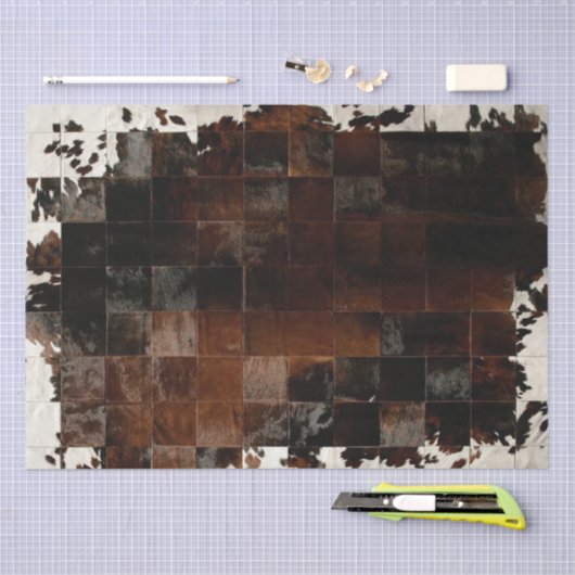 Tan White Cowhide Patchwork Print Seidenpapier (Handwerk)