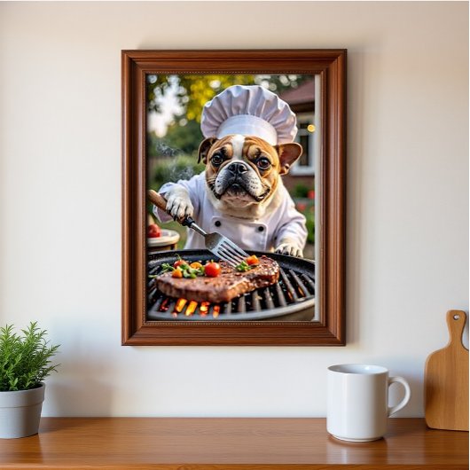 Tan White French Bulldog Grilling Koch Poster