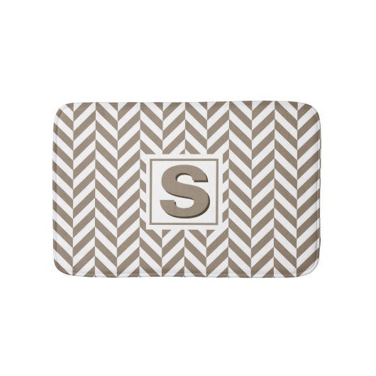 Tan White Herringbone Monogram Badematte (Vorderseite)