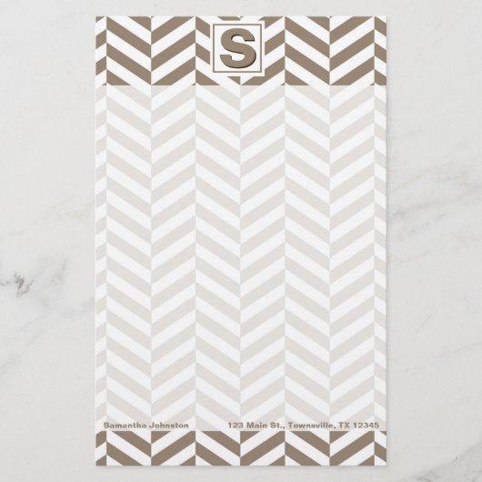 Tan White Herringbone Monogram Briefpapier (Vorderseite)