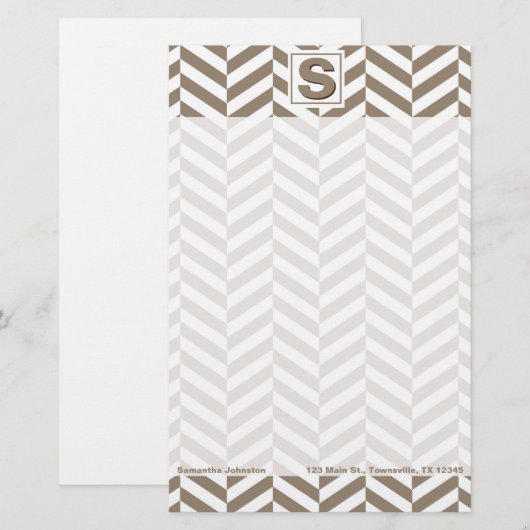 Tan White Herringbone Monogram Briefpapier (Vorne/Hinten)
