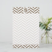 Tan White Herringbone Monogram Briefpapier (Stehend Vorderseite)