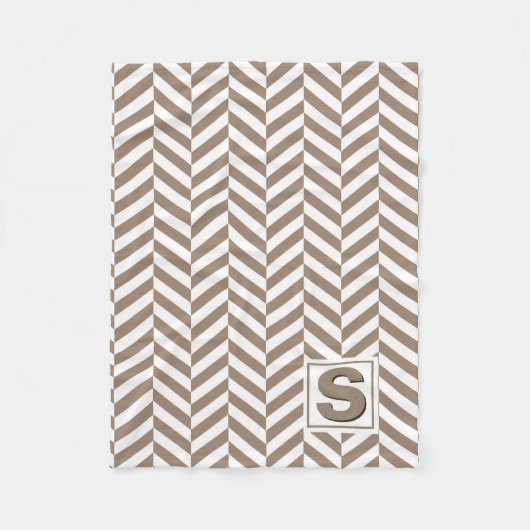 Tan White Herringbone Monogram Fleecedecke (Vorderseite)