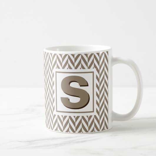 Tan White Herringbone Monogram Kaffeetasse (Rechts)
