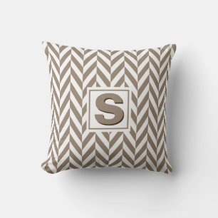 Tan White Herringbone Monogram Kissen