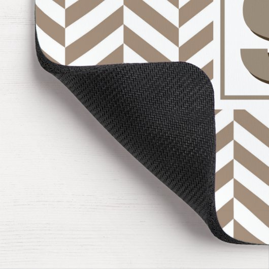 Tan White Herringbone Monogram Mousepad (Ecke)