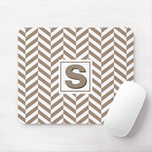Tan White Herringbone Monogram Mousepad (Mit Mouse)