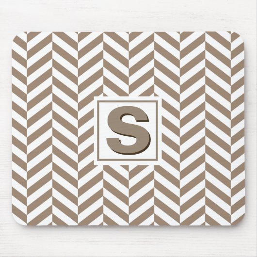 Tan White Herringbone Monogram Mousepad (Vorne)
