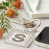 Tan White Herringbone Monogram Schlüsselanhänger (Vorderseite rechts)