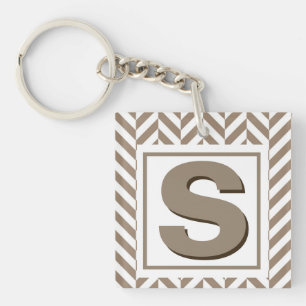 Tan White Herringbone Monogram Schlüsselanhänger