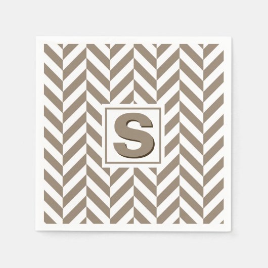 Tan White Herringbone Monogram Serviette (Vorderseite)