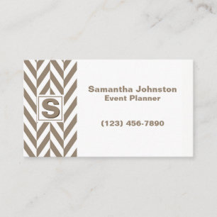 Tan White Herringbone Monogram Visitenkarte