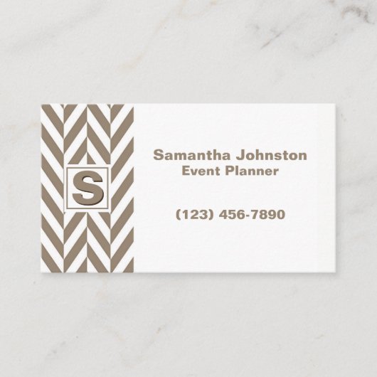 Tan White Herringbone Monogram Visitenkarte (Vorderseite)