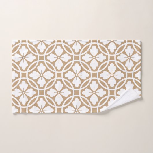 Tan & White Muster Badhandtuch Set (Handtuch)