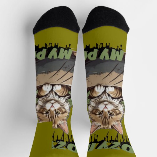 Tan & White Niedlich Cat Pot Design Socken (Oben)