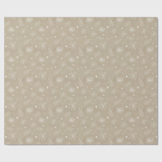 Tan & White Simple Daisies neutrale Farbe Geschenkpapier (Flach)