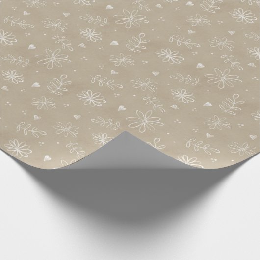 Tan & White Simple Daisies neutrale Farbe Geschenkpapier (Ecke)