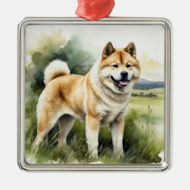 TAN & WHITE WATERCOLOR AKITA DOG ORNAMENT AUS METALL