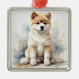 TAN & WHITE WATERCOLOR AKITA DOG ORNAMENT AUS METALL