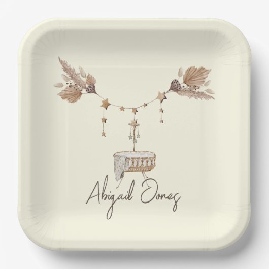 Tan & Yellow Pampas Baby Dusche nach Maß Pappteller (Vorderseite)