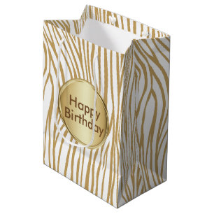 Tan Zebra Stripes benutzerdefinierten Text Mittlere Geschenktüte