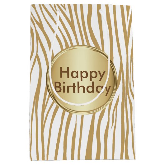 Tan Zebra Stripes benutzerdefinierten Text Mittlere Geschenktüte (Vorderseite)