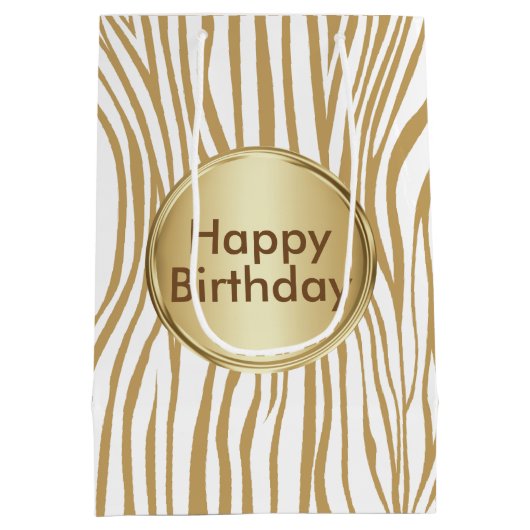 Tan Zebra Stripes benutzerdefinierten Text Mittlere Geschenktüte (Rückseite)