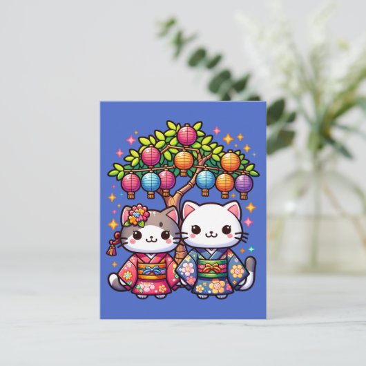 Tanabata Kittens in Kimonos Postkarte (Stehend Vorderseite)
