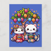 Tanabata Kittens in Kimonos Postkarte (Vorderseite)