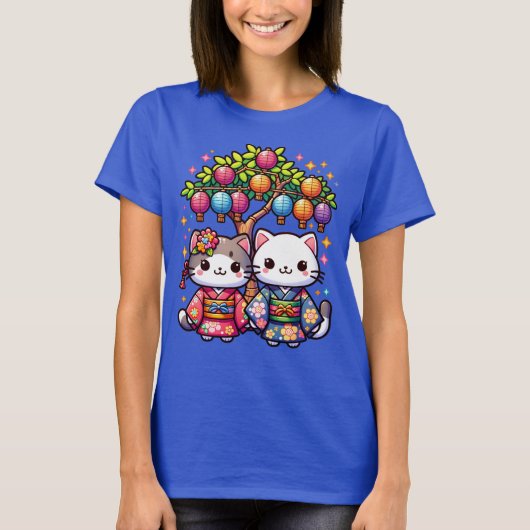 Tanabata Kittens in Kimonos T-Shirt (Vorderseite)