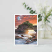 Tanah Lot Tempel bei Sonnenuntergang in Bali Postkarte (Stehend Vorderseite)