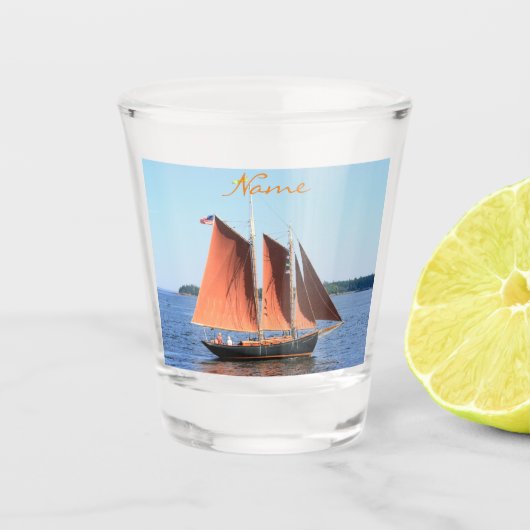 Tanbark Sails Segelbootszene Thunder_Cove Schnapsglas (Vorderseite)