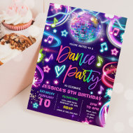 Tance Birthday Party Neo Glow Dance Disco Einladung